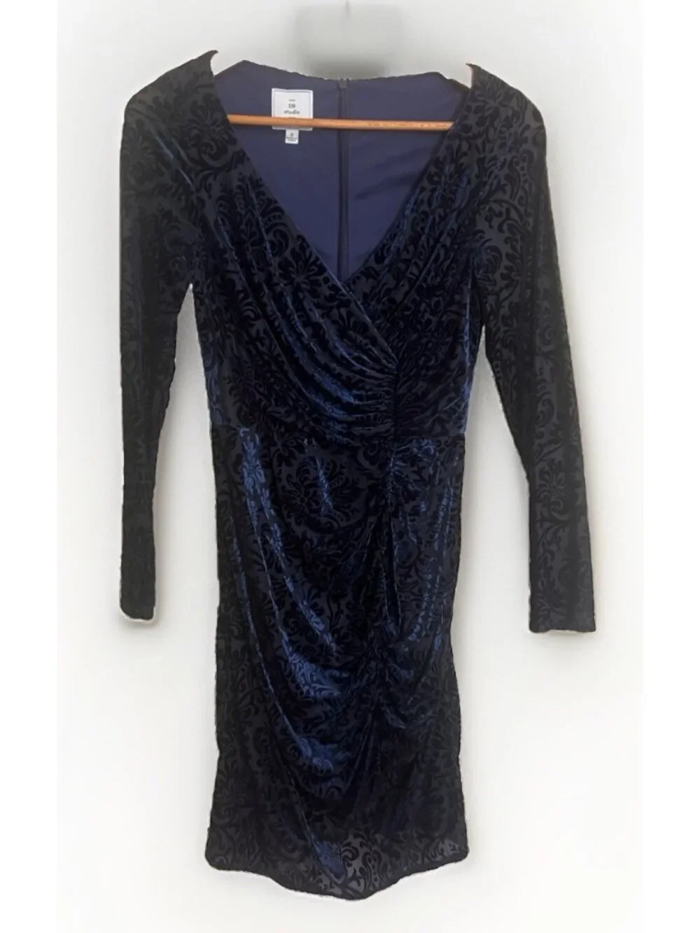 90s Y2k Womens Blue & Black Velvet Burnout Faux Wrap Whimsigoth Dress Sz 8.  Ab